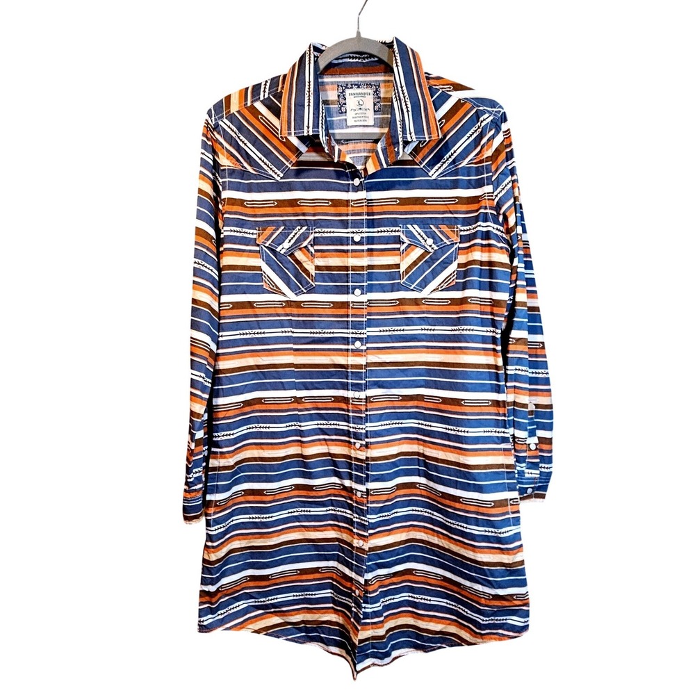 Panhandle Rough Stock Sz L Southwestern Rodeo Pearl Snap Shirt Dress Women #‎